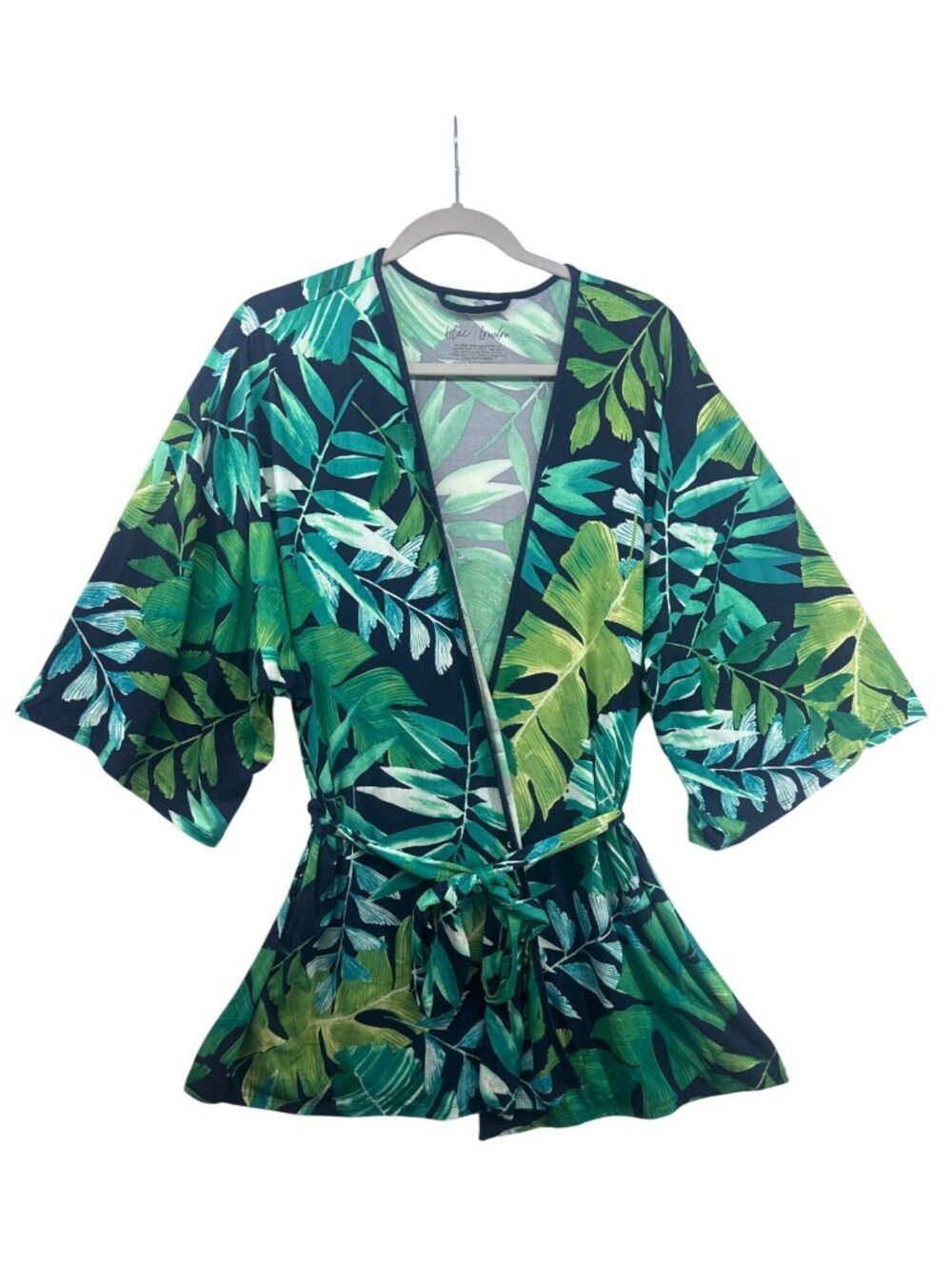 Lilac + London Womens Wrap Robe Sz L Knit Tropical Beachy Comfy LoungeWear Palm